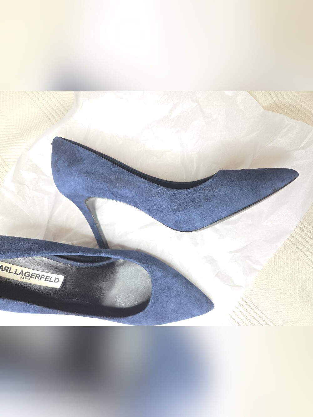 Karl Lagerfeld Paris Blue Suede Pointed Toe Pumps Women’s US 7 EU 37.5 Hig Heel